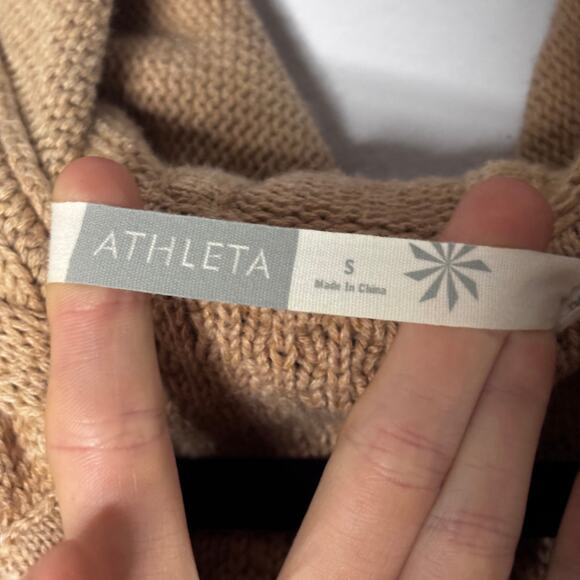 Athleta Cable Knit Zip Up Sweater Cardigan Hooded Camel Size Small Pre-Loved - Picture 2 of 16